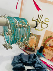 Transparent Eidi Bag with kashmiri Bangles set-Dull Ferozi