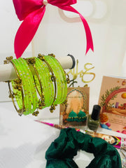Transparent Eidi Bag with kashmiri Bangles set-Parrot Green