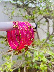 Kashmiri Ghungroo Bangle Set-Bright Pink