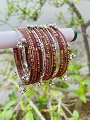 Kashmiri Ghungroo Bangle Set-Dark brown