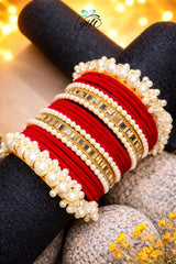 Pearl Rhinestone Red Velvet Bangles Set