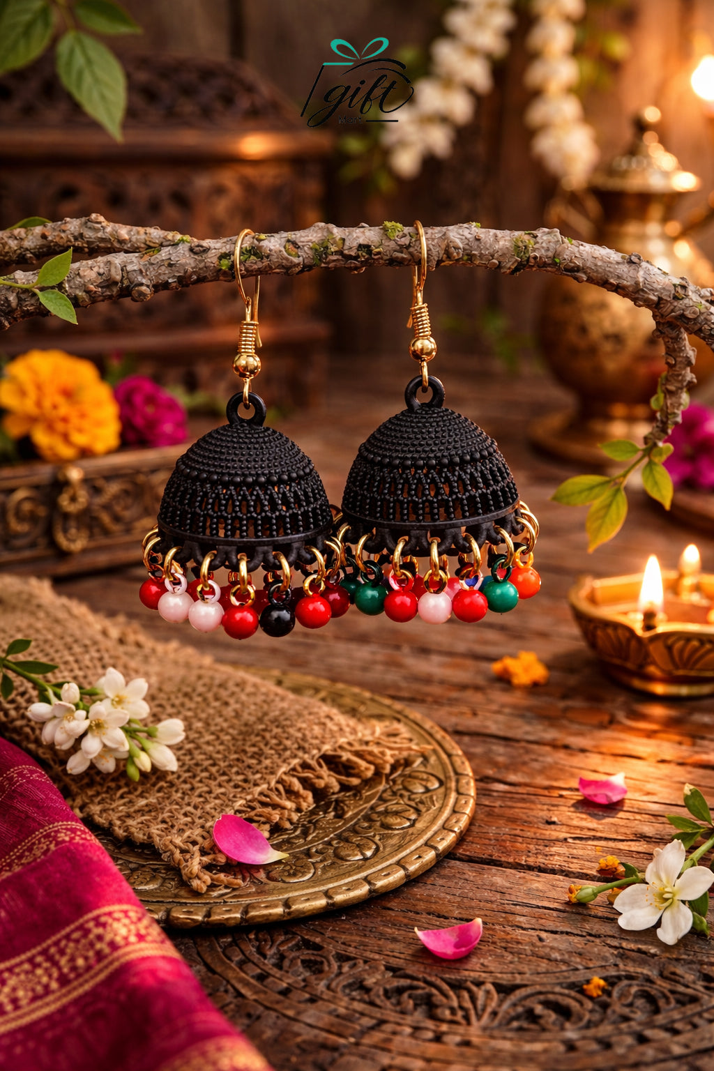 Noor-e-Siyaah Multicolor Jhumkis