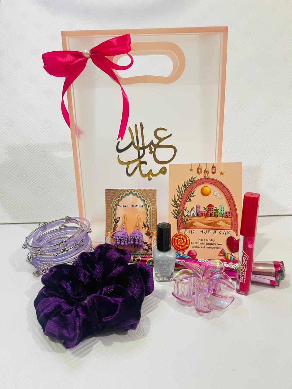 Transparent Eidi Bag with kashmiri Bangles set-Dull Purple