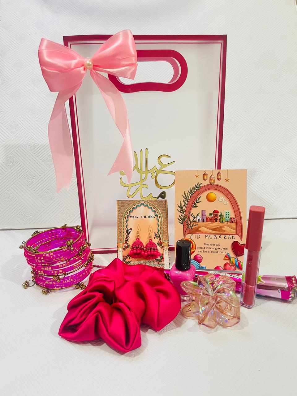 Transparent Eidi Bag with kashmiri Bangles set-Bright Pink