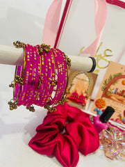 Transparent Eidi Bag with kashmiri Bangles set-Bright Pink