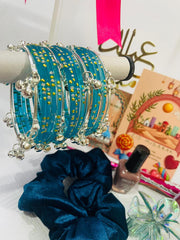 Transparent Eidi Bag with kashmiri Bangles set-Sky Blue