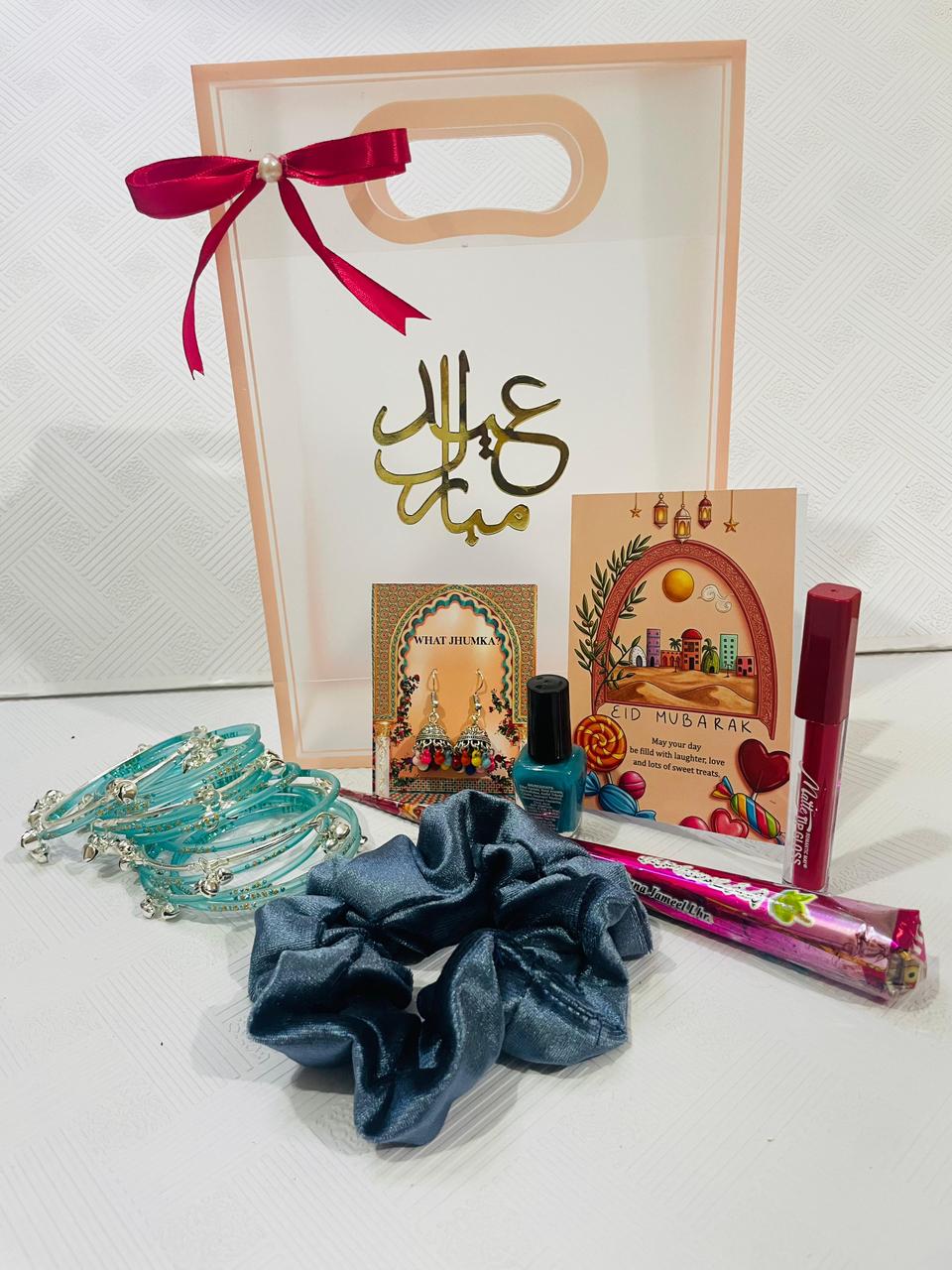 Transparent Eidi Bag with kashmiri Bangles set-Dull Ferozi