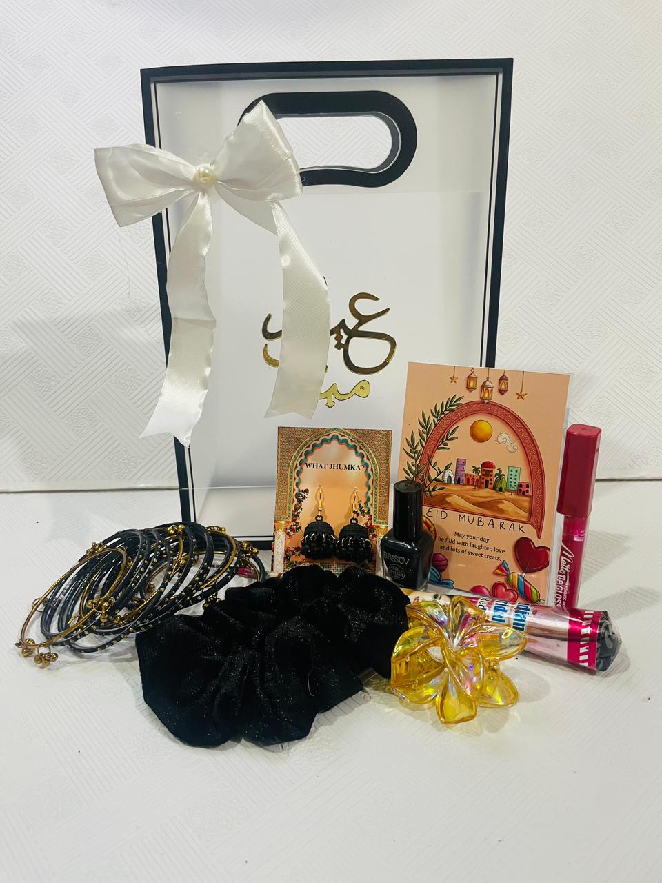 Transparent Eidi Bag with kashmiri Bangles set-Black