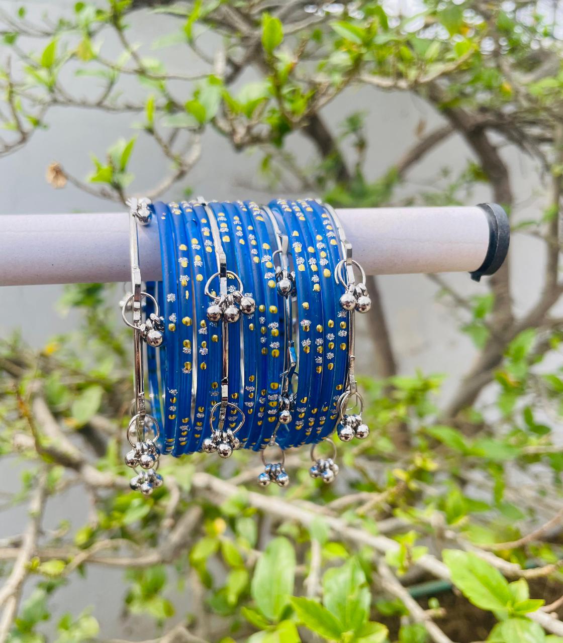 Kashmiri Ghungroo Bangle Set-Dark Blue