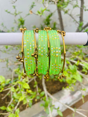 Kashmiri Ghungroo Bangle Set-Parrot Green