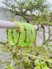 Kashmiri Ghungroo Bangle Set-Parrot Green