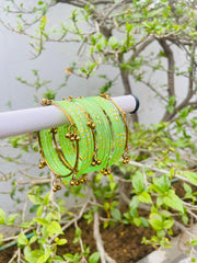 Kashmiri Ghungroo Bangle Set-Parrot Green