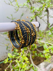 Kashmiri Ghungroo Bangle Set-Black