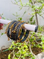 Kashmiri Ghungroo Bangle Set-Black