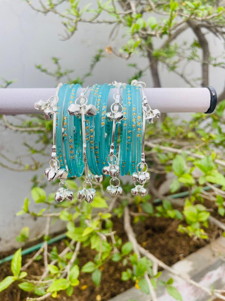 Kashmiri Ghungroo Bangle Set-Sky Blue