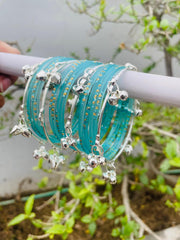 Kashmiri Ghungroo Bangle Set-Sky Blue