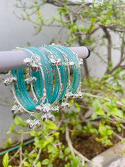 Kashmiri Ghungroo Bangle Set-Sky Blue
