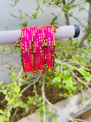 Kashmiri Ghungroo Bangle Set-Bright Pink