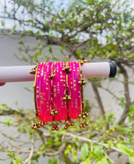 Kashmiri Ghungroo Bangle Set-Bright Pink