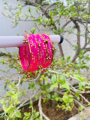 Kashmiri Ghungroo Bangle Set-Bright Pink