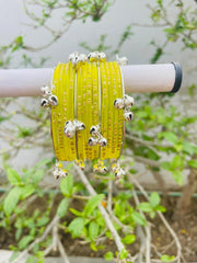 Kashmiri Ghungroo Bangle Set-Lemon Green