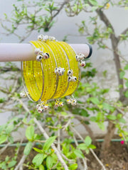 Kashmiri Ghungroo Bangle Set-Lemon Green