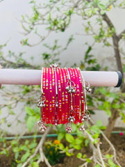 Kashmiri Ghungroo Bangle Set-Dark Red