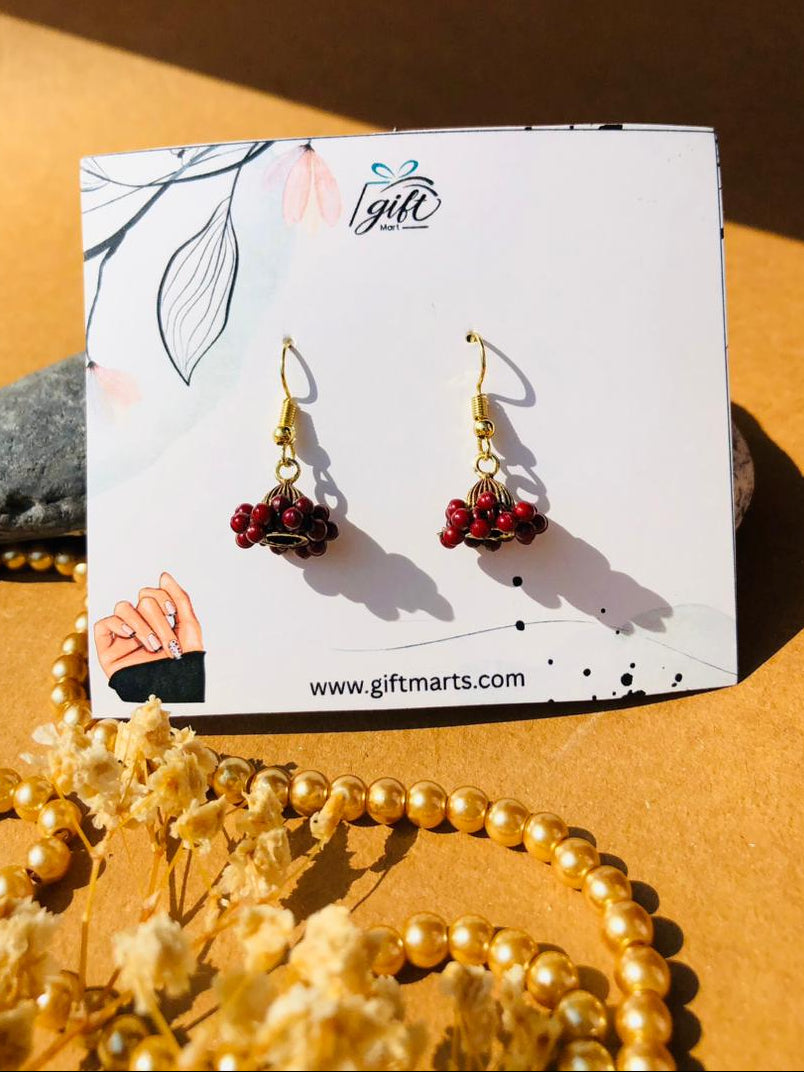 Mini Maroon beads jhumki