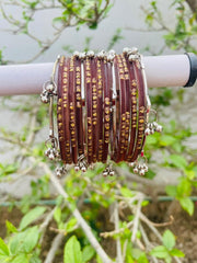Kashmiri Ghungroo Bangle Set-Dark brown