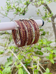 Kashmiri Ghungroo Bangle Set-Dark brown