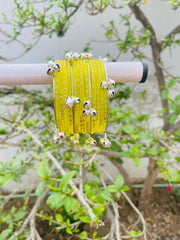 Kashmiri Ghungroo Bangle Set-Lemon Green